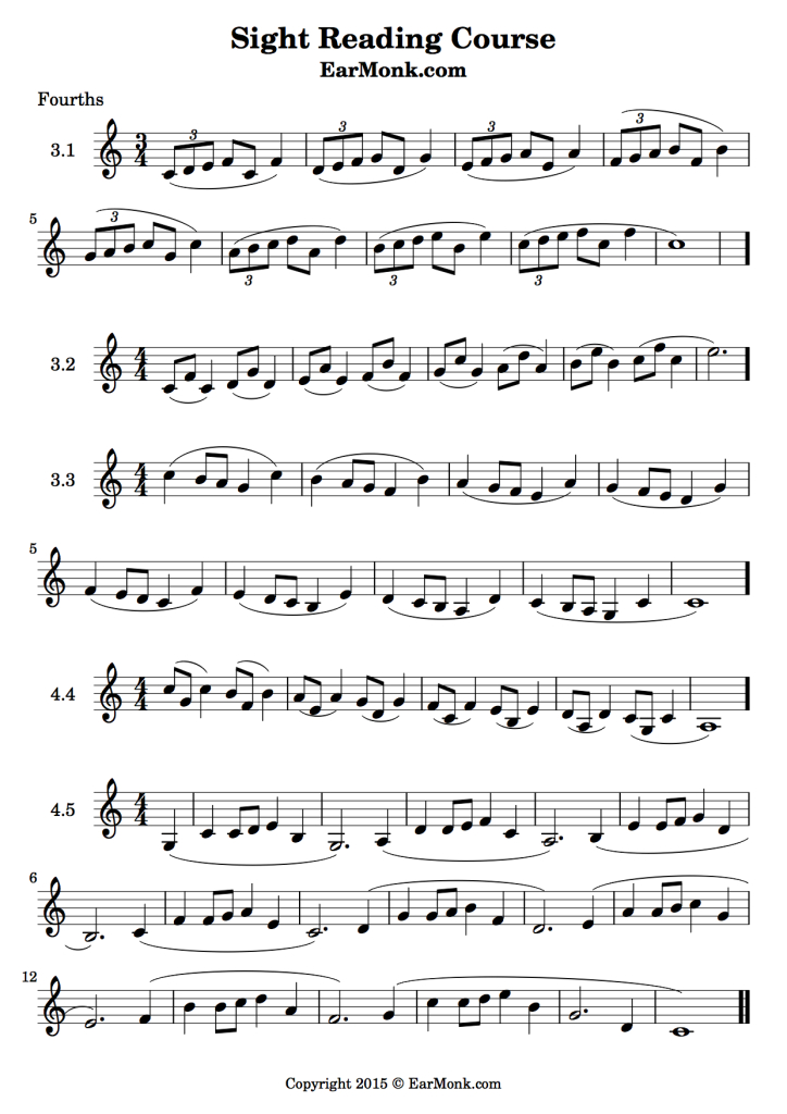 Sight Reading Practice PDF - Fourths - Music Production HQ