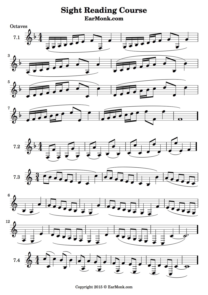 Sight Reading Practice PDF - Octaves - Music Production HQ